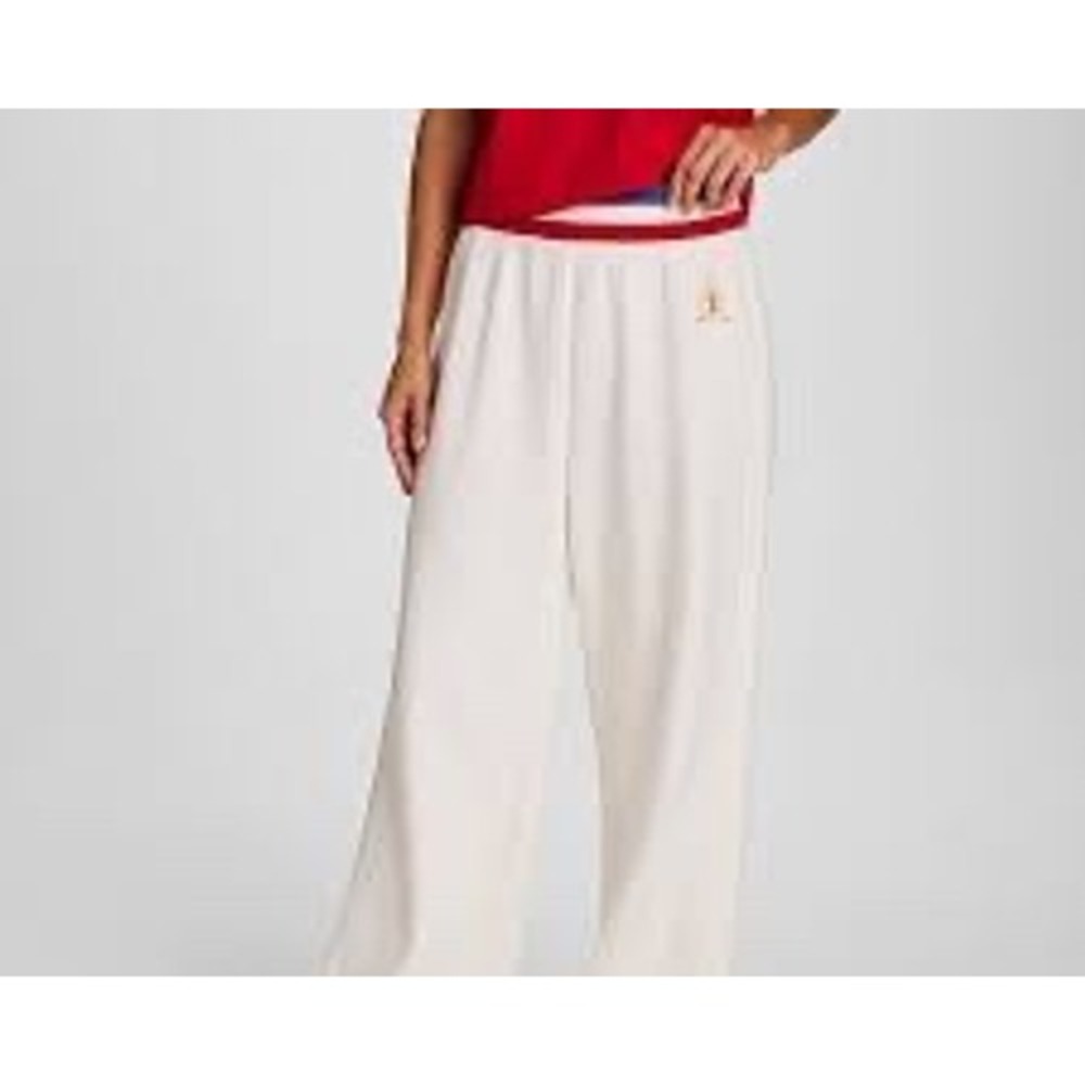 Champion Womens Wide Leg Snap Button Sweatpants White Red Blue NWT M